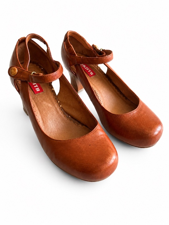 Gazith Shoes - GAZITH Cognac Leather Mary Jane Heels Retro Artisan Pumps 39